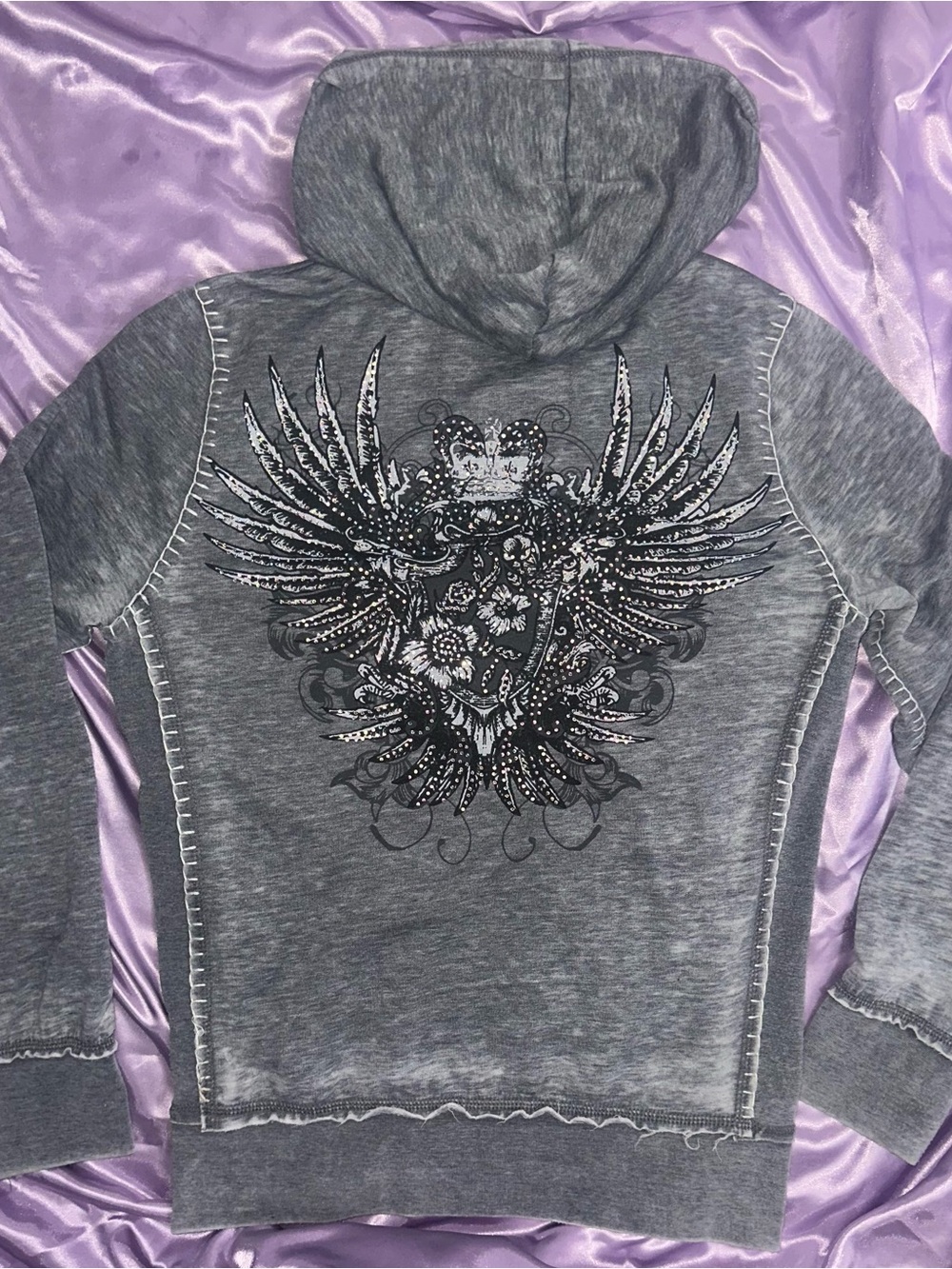Y2K McBling Embellished Rhinestone Graphic Hoodie size M - Picture 8 of 14